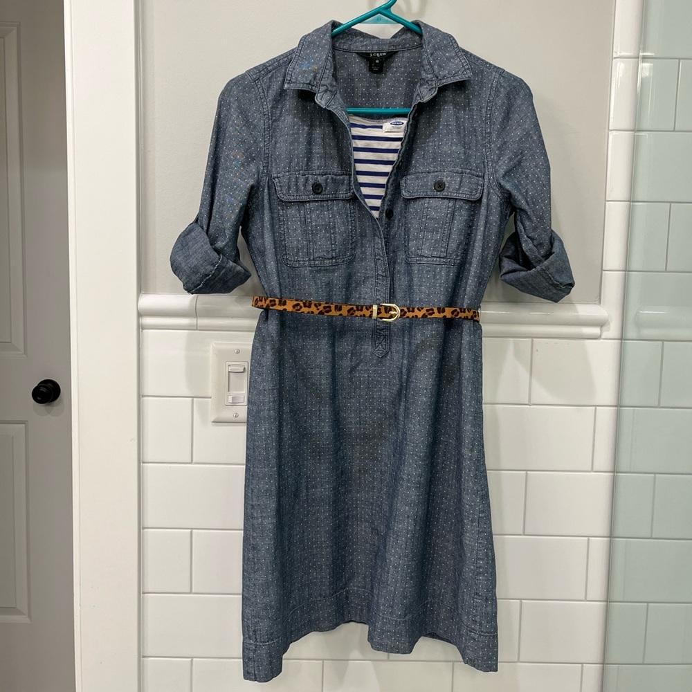 XS J.Crew Polka dot chambray shirt dress